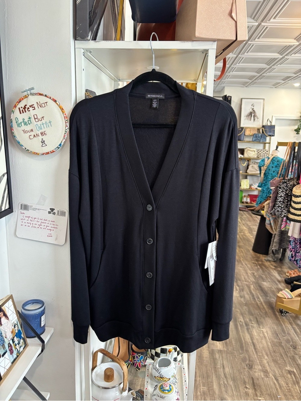 Beyond Yoga Black V-Neck Button Cardigan NWT